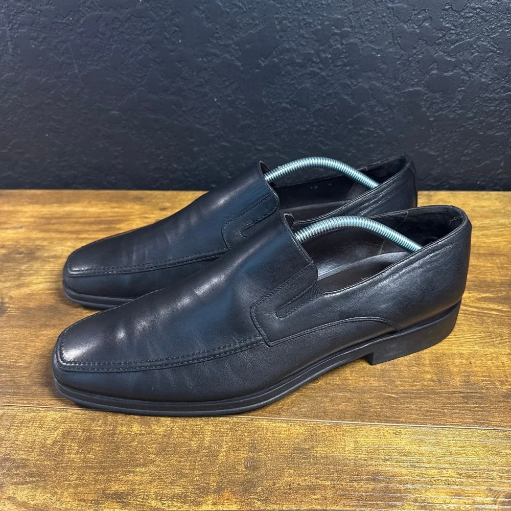 Monte Rosso Square Toe Black Leather Slip On Dress Loafers Mens Size 10 M